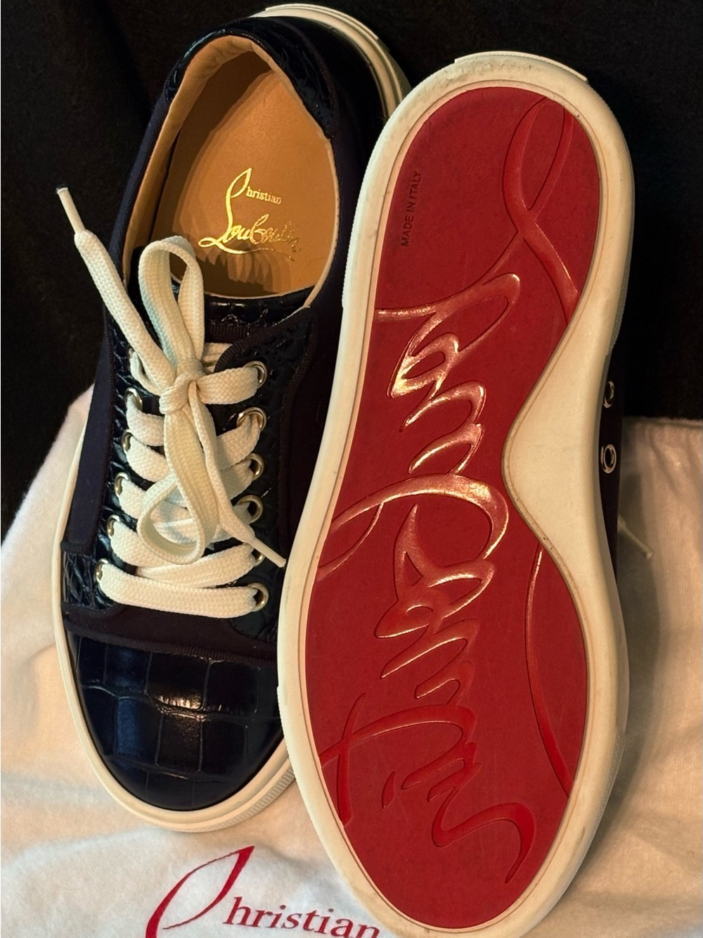 Christian Louboutin Vieirissima obscur Navy Blue Flat Lace-Up Low-Top Sneakers